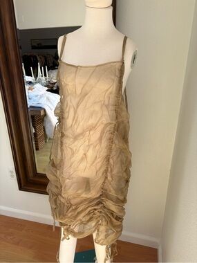 Krista Larson Sheer Chiffon Slip Dress in Light Taupe